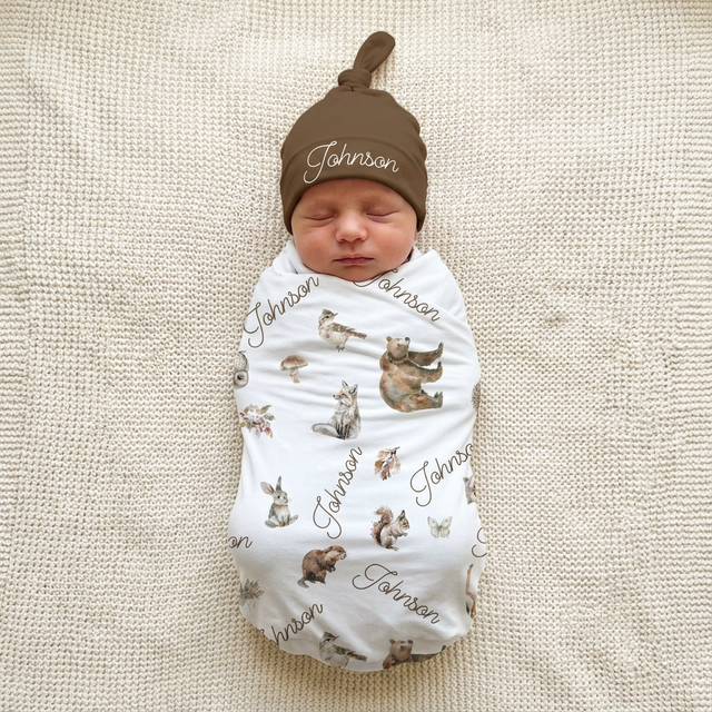 Personalized Swaddle in Woodland Animals