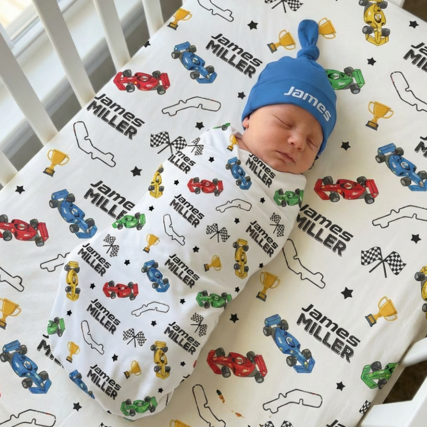 Pit Crew Personalized Swaddle Blanket