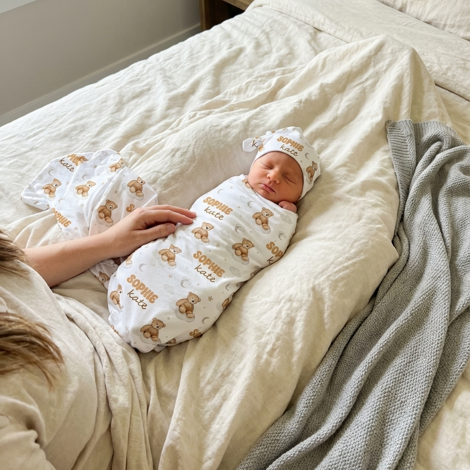 Personalized Swaddle in Teddy Bear