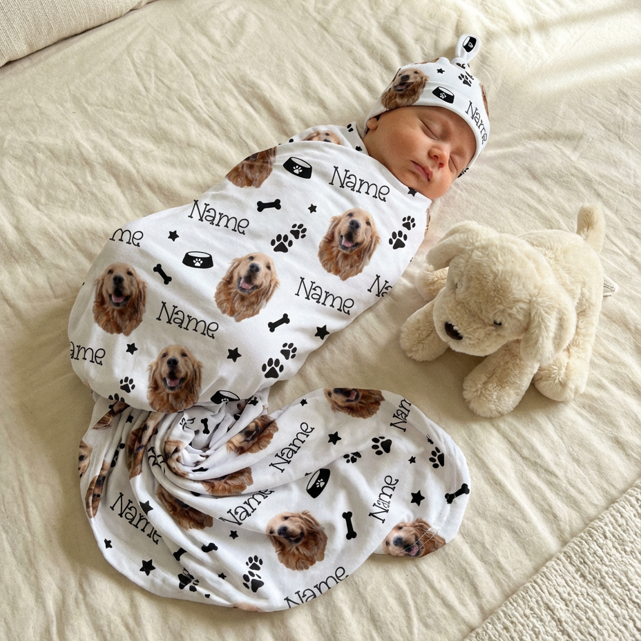 Personalized Swaddle in Custom Dog Portrait