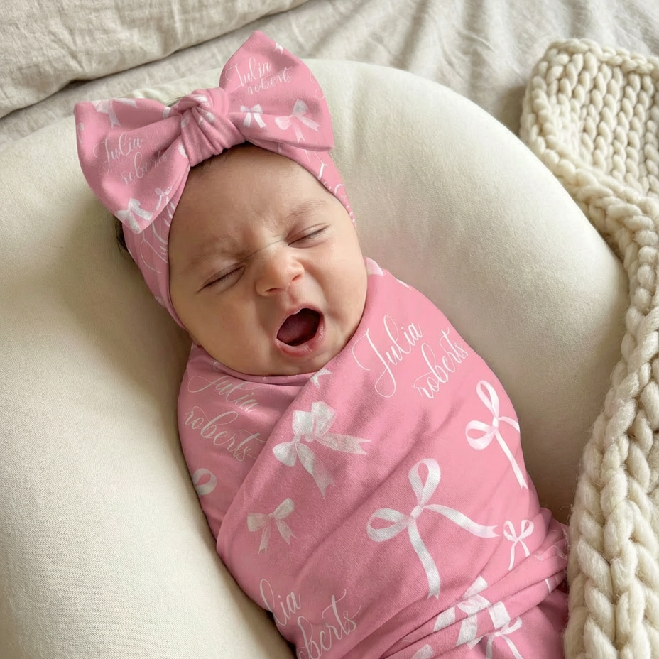 Personalized Swaddle in Pink Coquette Bow