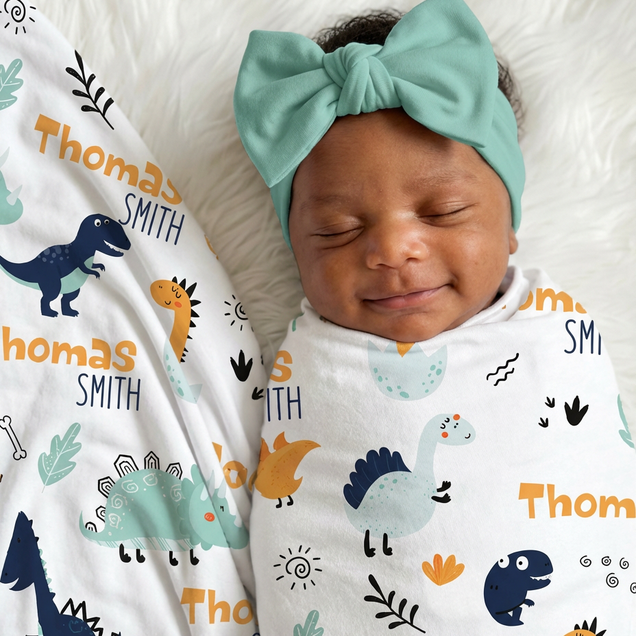 Cute Dinosaur Personalized Swaddle Blanket