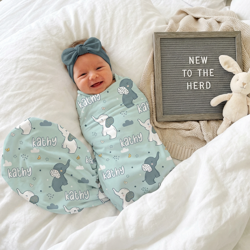 Elephant Personalized Swaddle Blanket