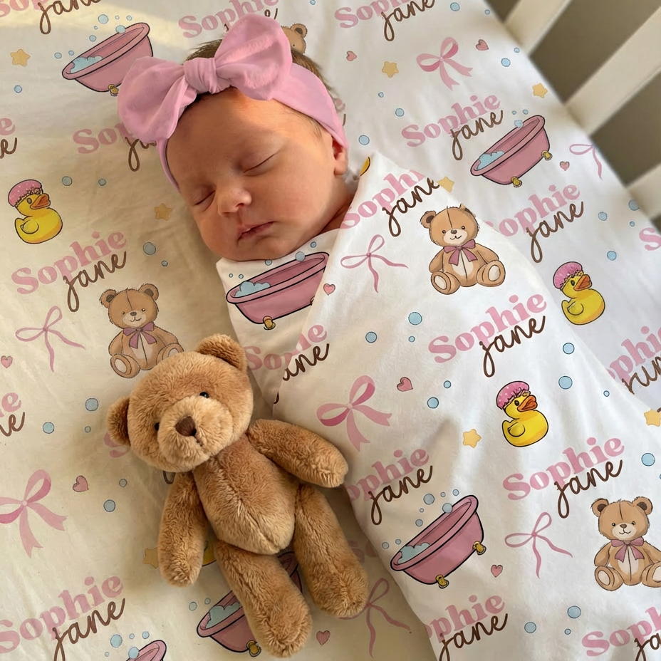 Personalized Swaddle in Bathtime Besties