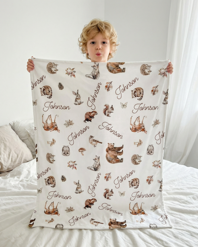 Personalized Blanket in Woodland Animals
