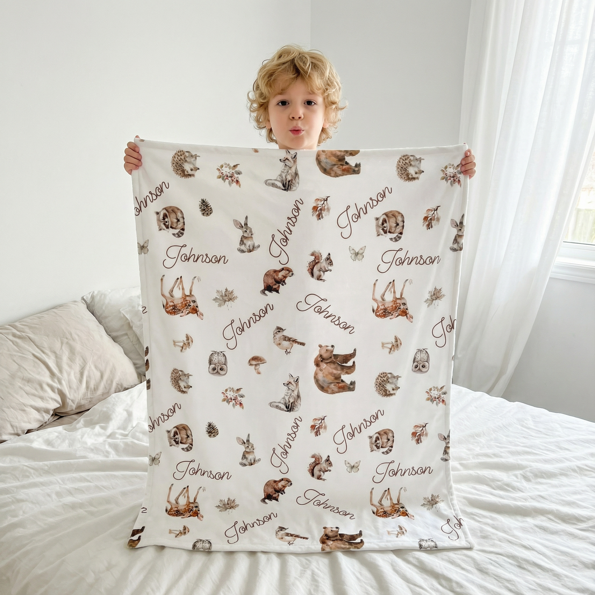 Personalized Blanket in Woodland Animals