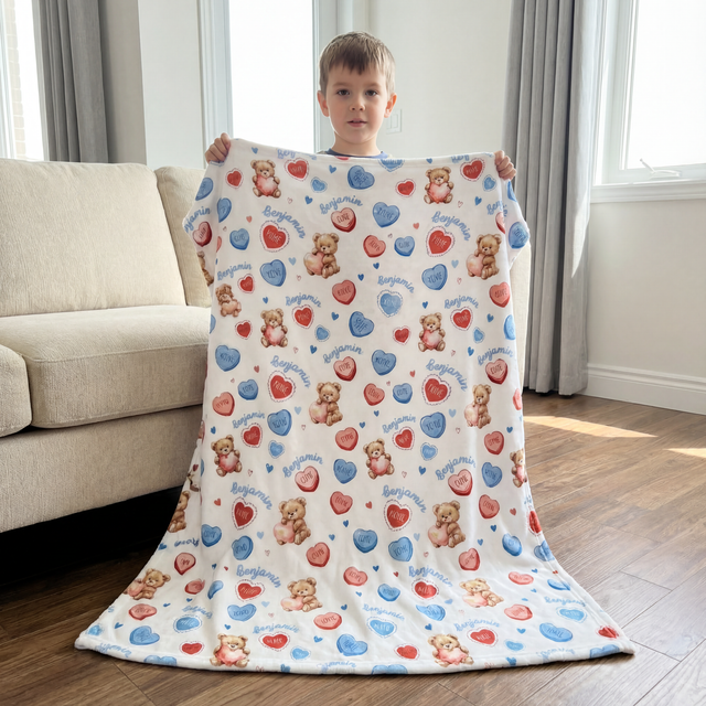 Personalized Blanket in Blue Sweet Heart