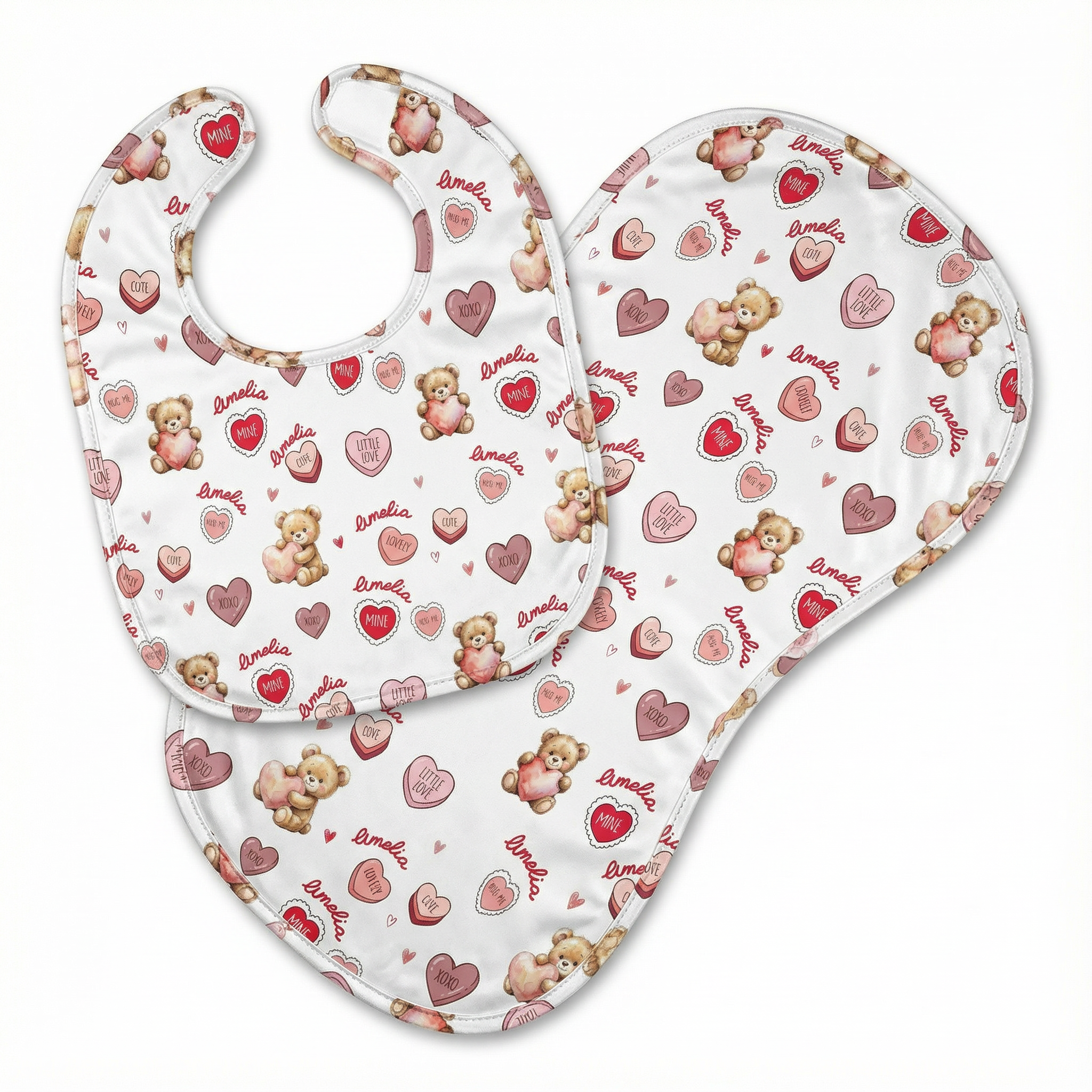 Personalized Bib and Burp Cloths Set in Red Sweet Heart