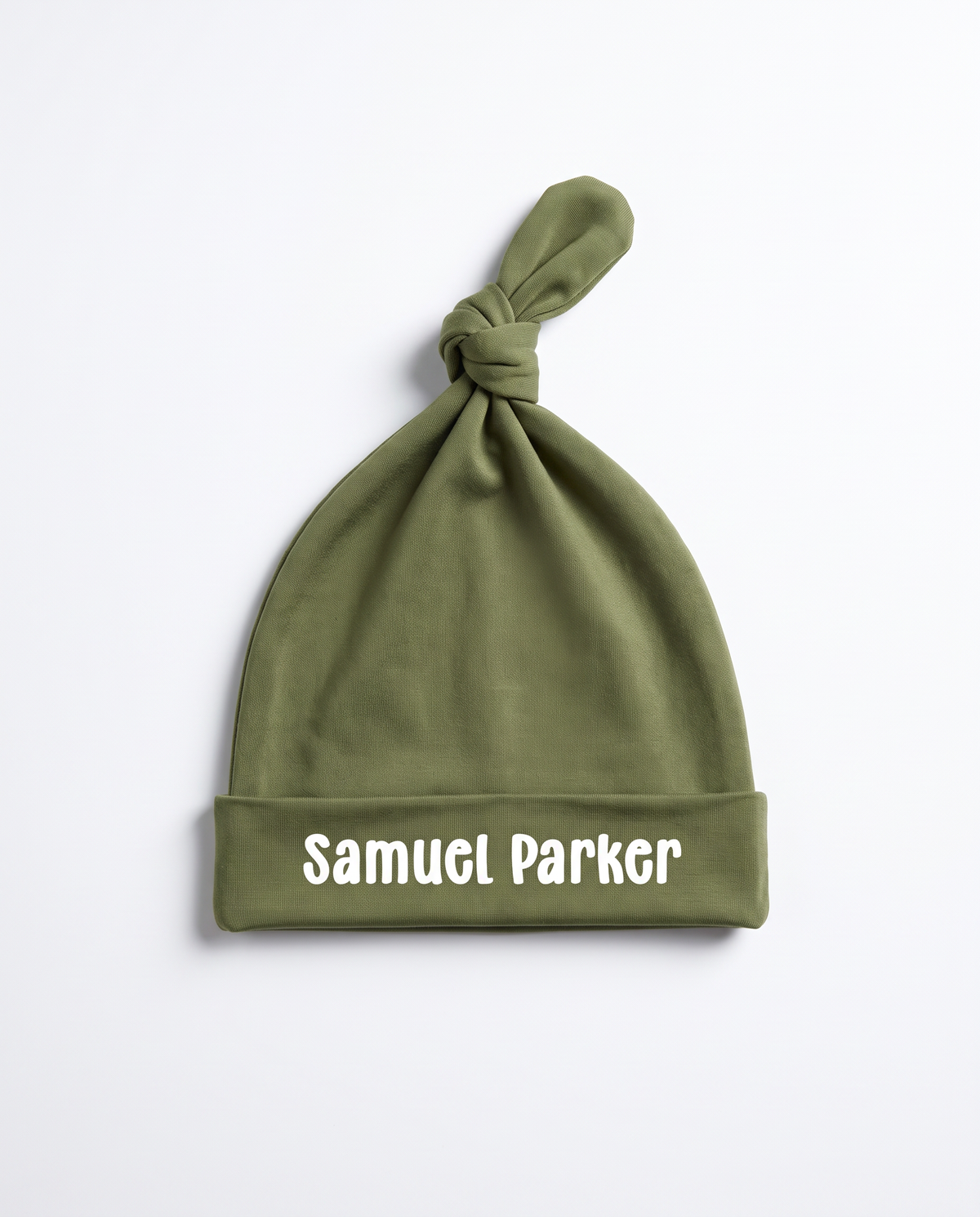 Personalized Knotted Hat in Olive