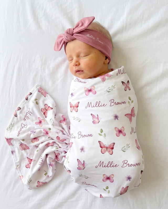 Personalized Swaddle in Pink Butterfly