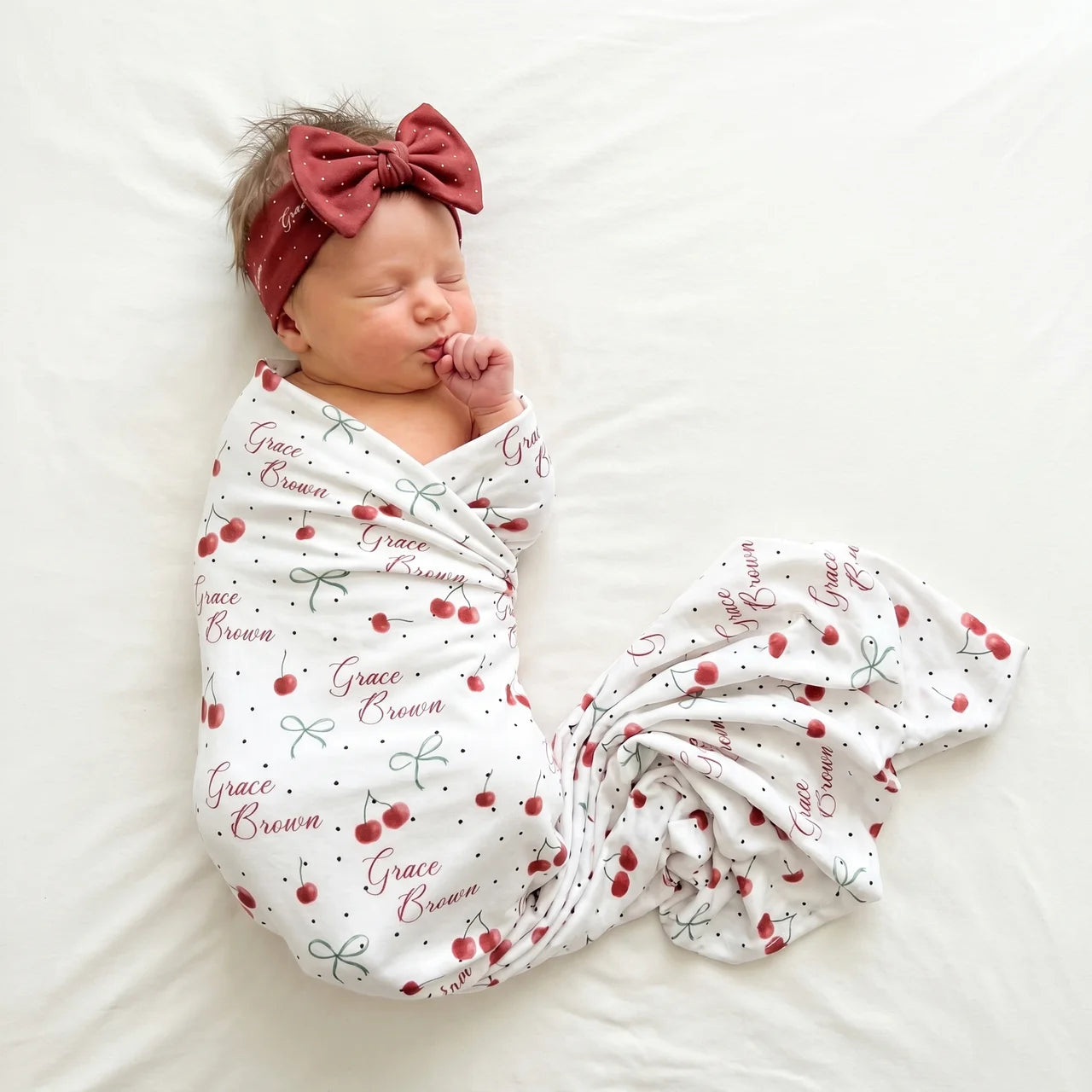 Personalized Bow Headband in Cherry