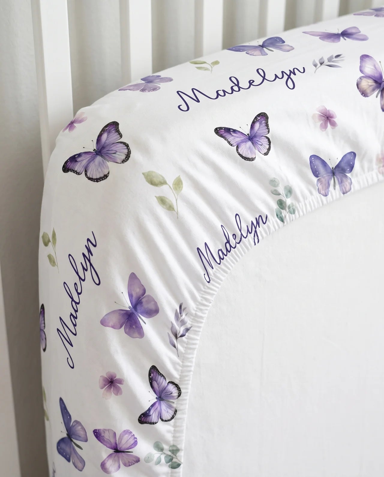 Personalized Crib Sheet in Purple Butterfly
