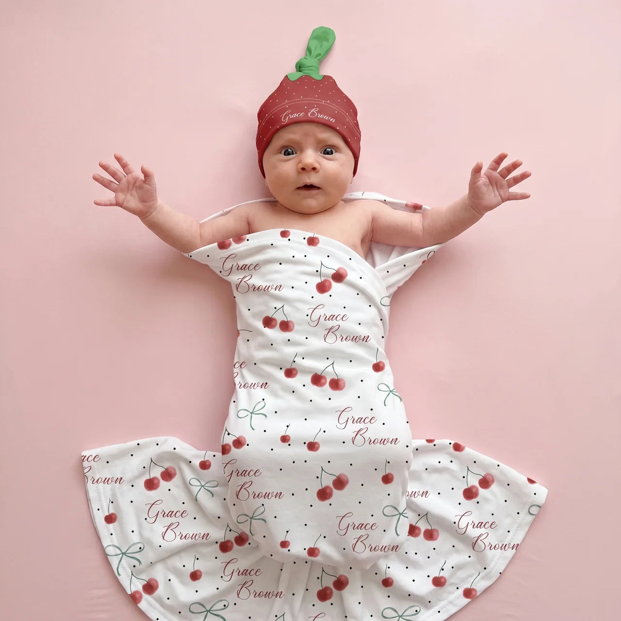 Personalized Knotted Hat in Cherry
