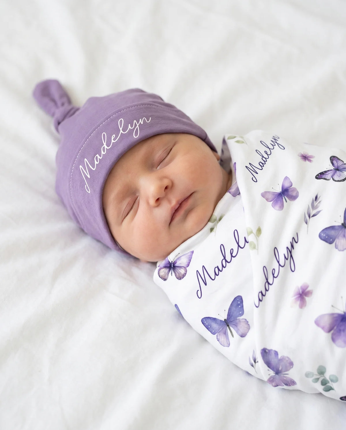 Personalized Knotted Hat in Purple