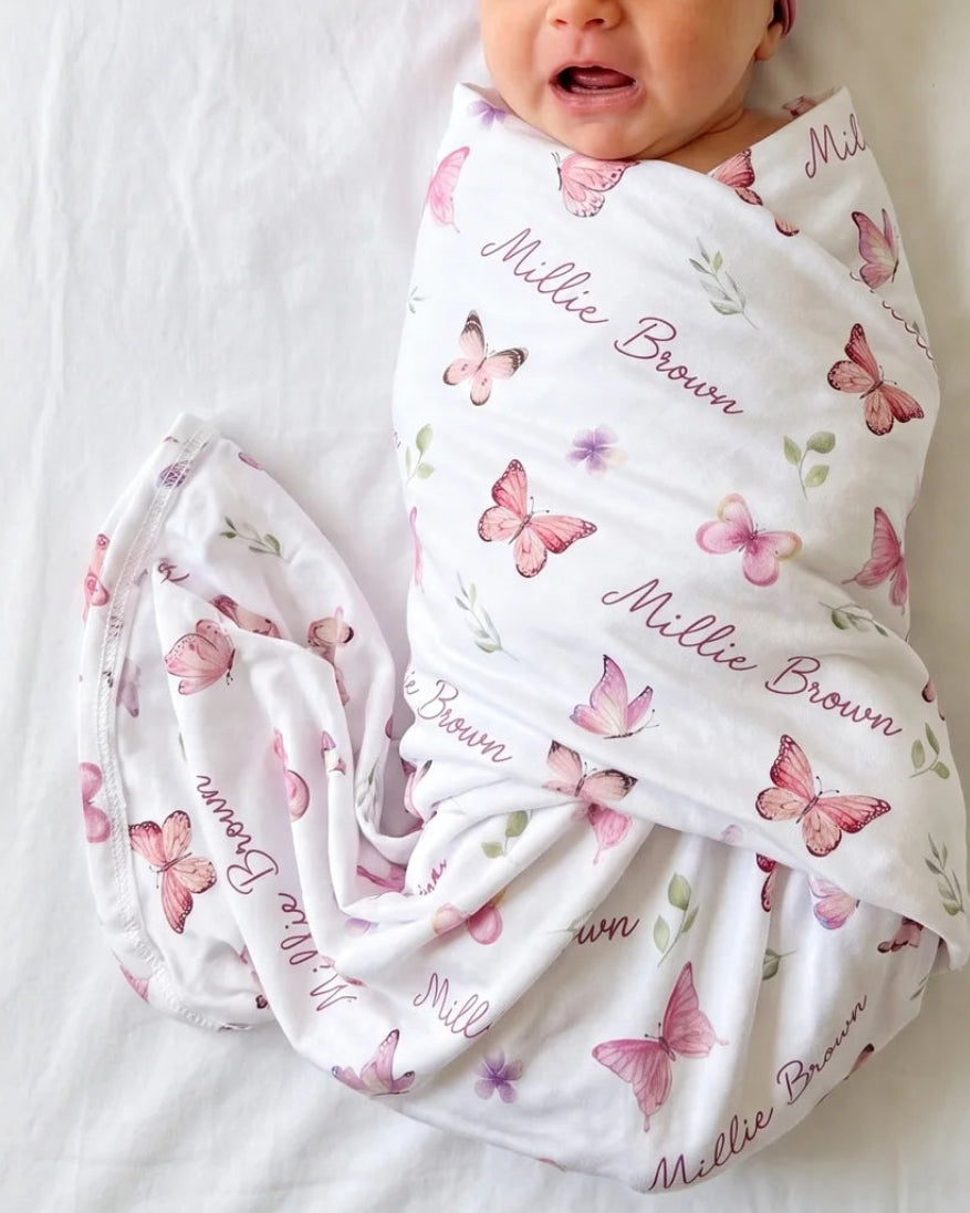Personalized Swaddle in Pink Butterfly