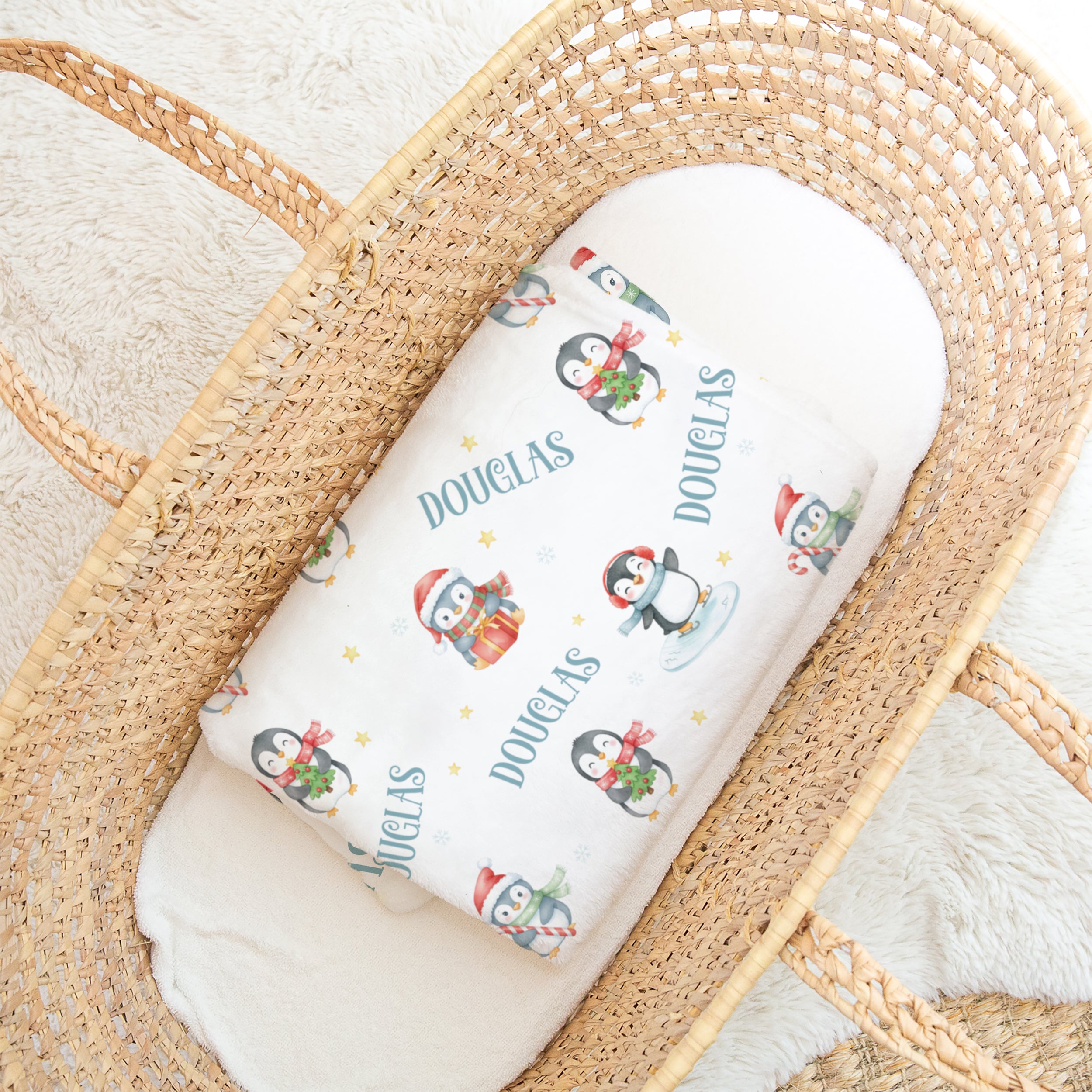 Personalized Blanket in Snow Penguin