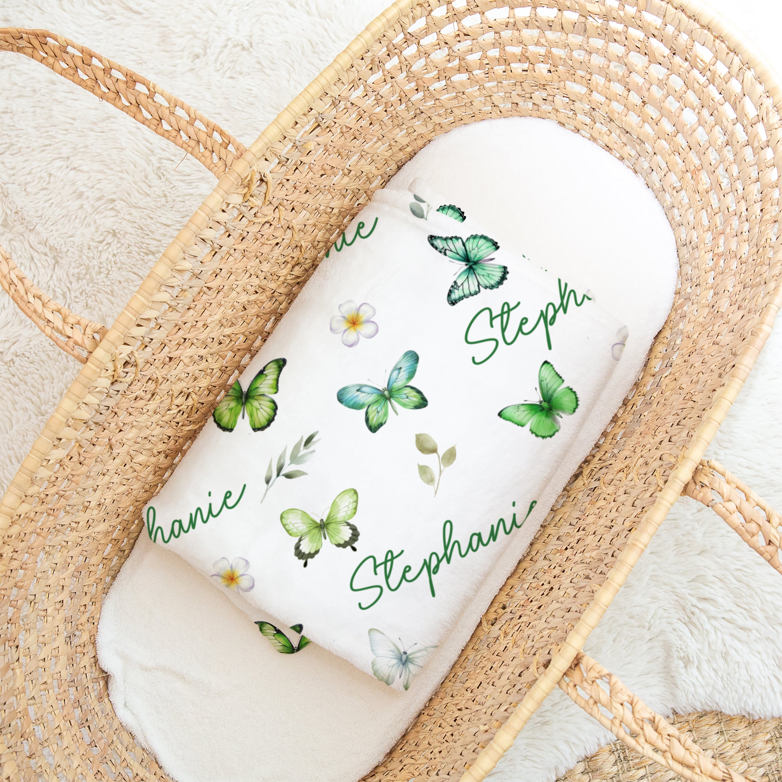 Personalized Blanket in Green Butterfly