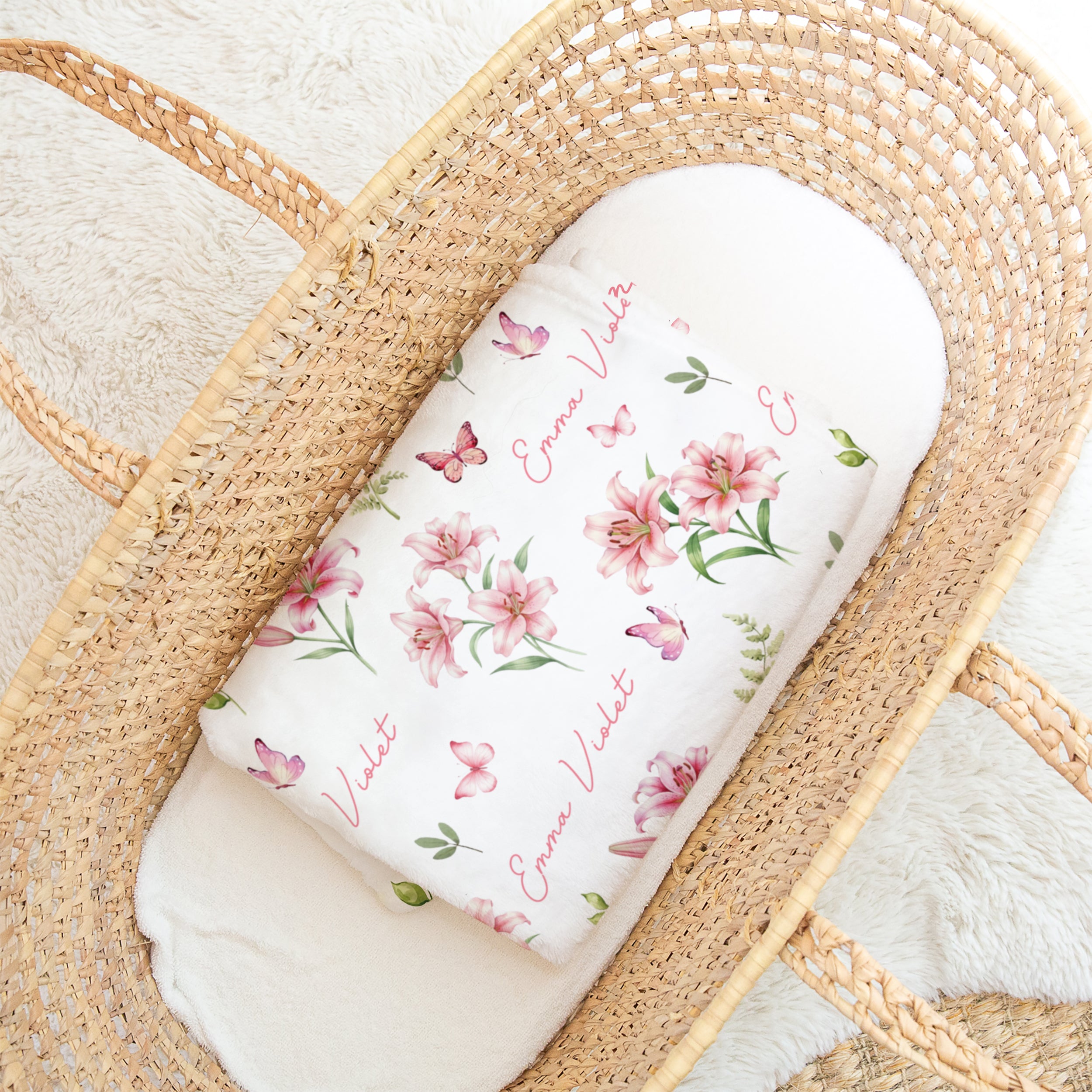 Personalized Blanket in Pink Lilys