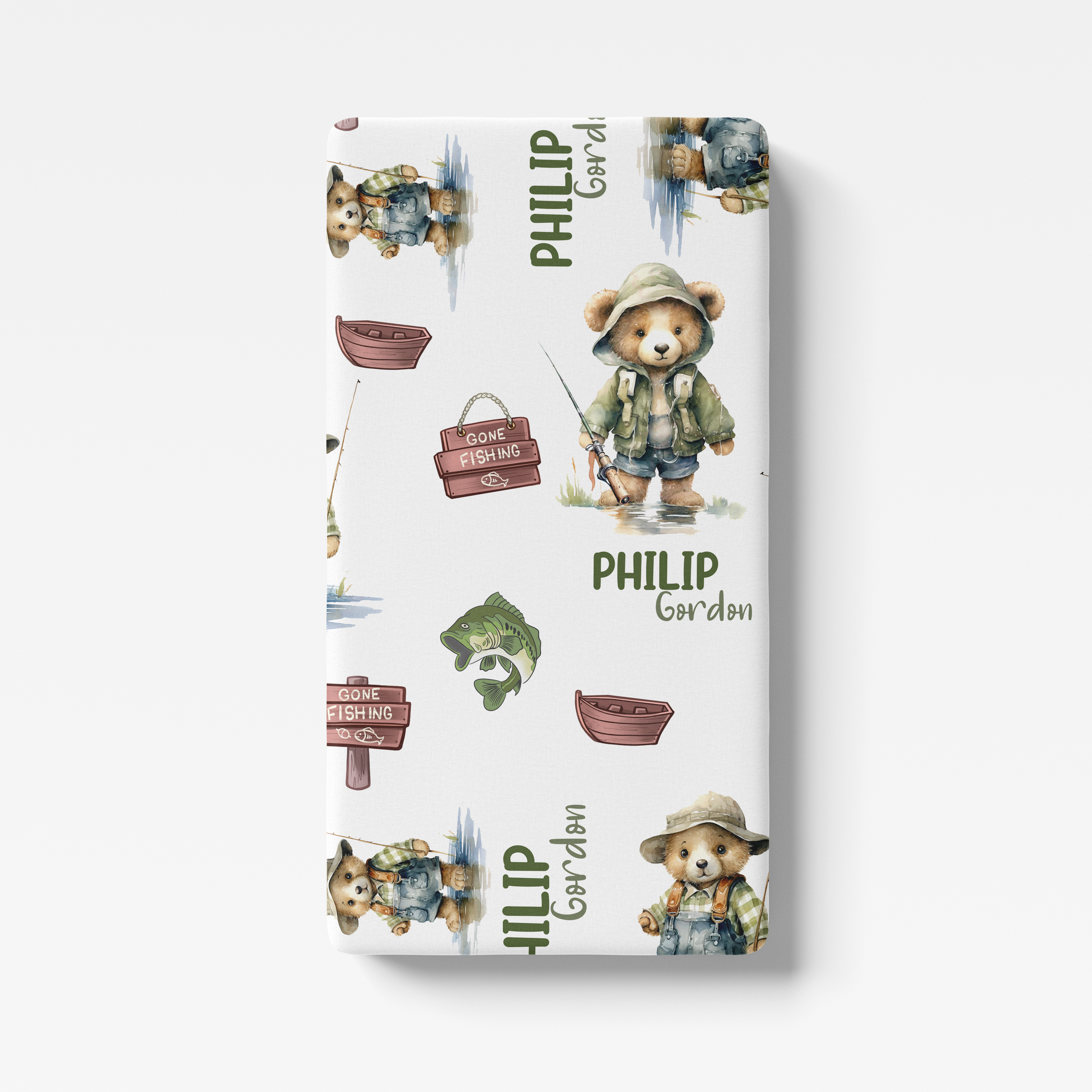 Personalized Crib Sheet in Bear Fishing