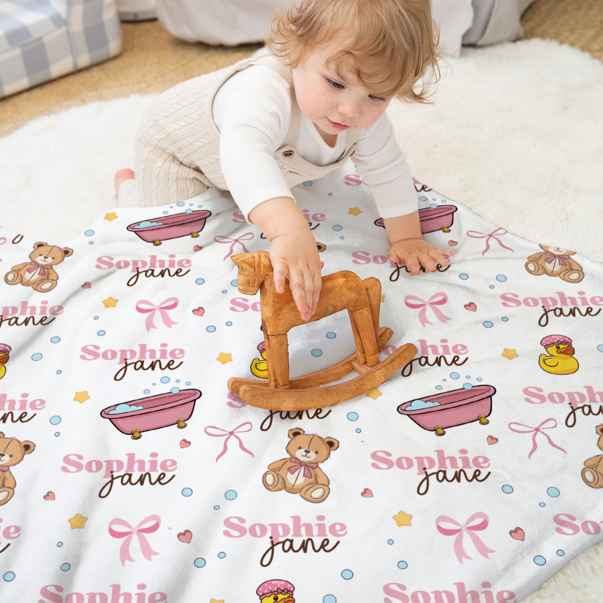 Personalized Blanket in Bathtime Besties