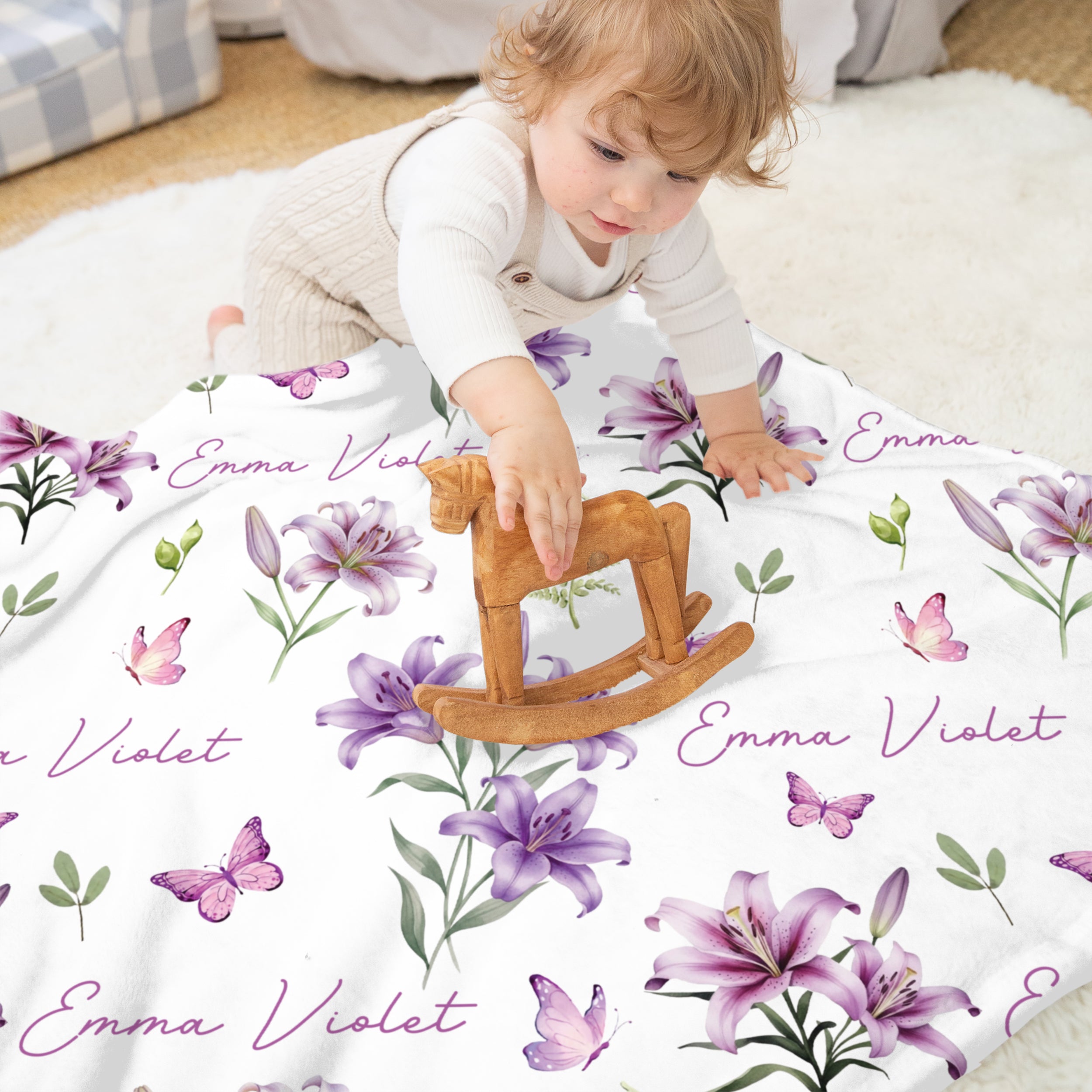 Personalized Blanket in Purple Lilys