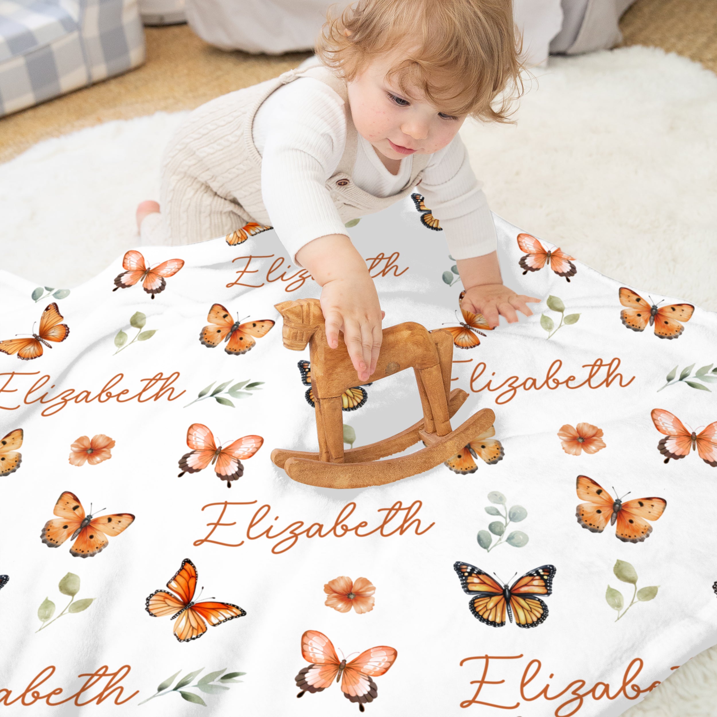Orange Butterfly Personalized Minky Blanket