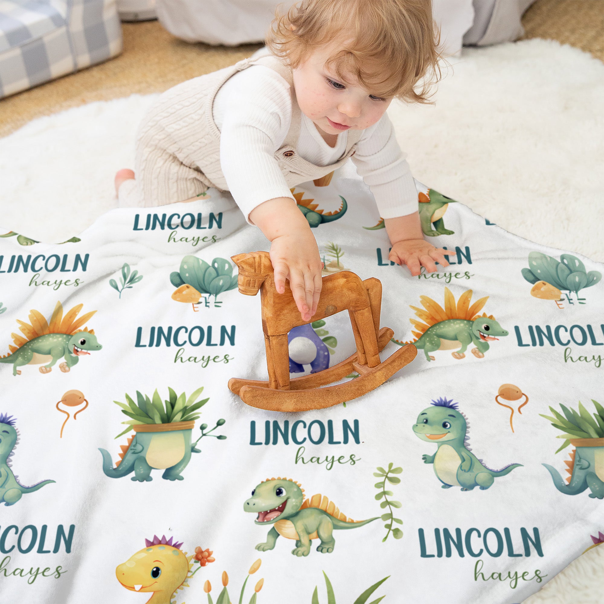 Personalized Blanket in Dinosaur Boy