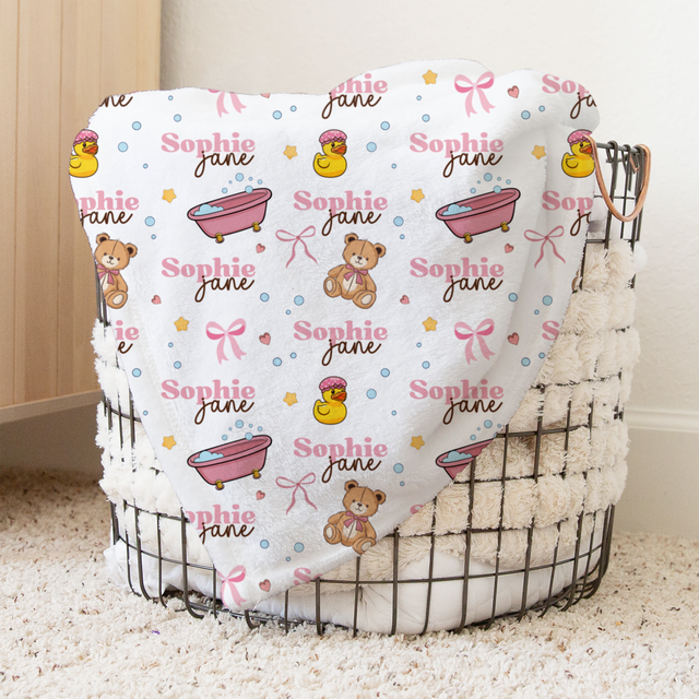 Personalized Blanket in Bathtime Besties