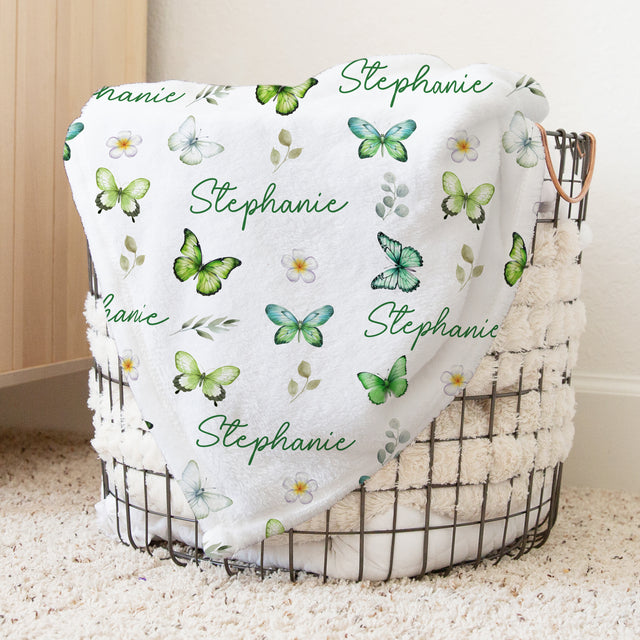 Personalized Blanket in Green Butterfly