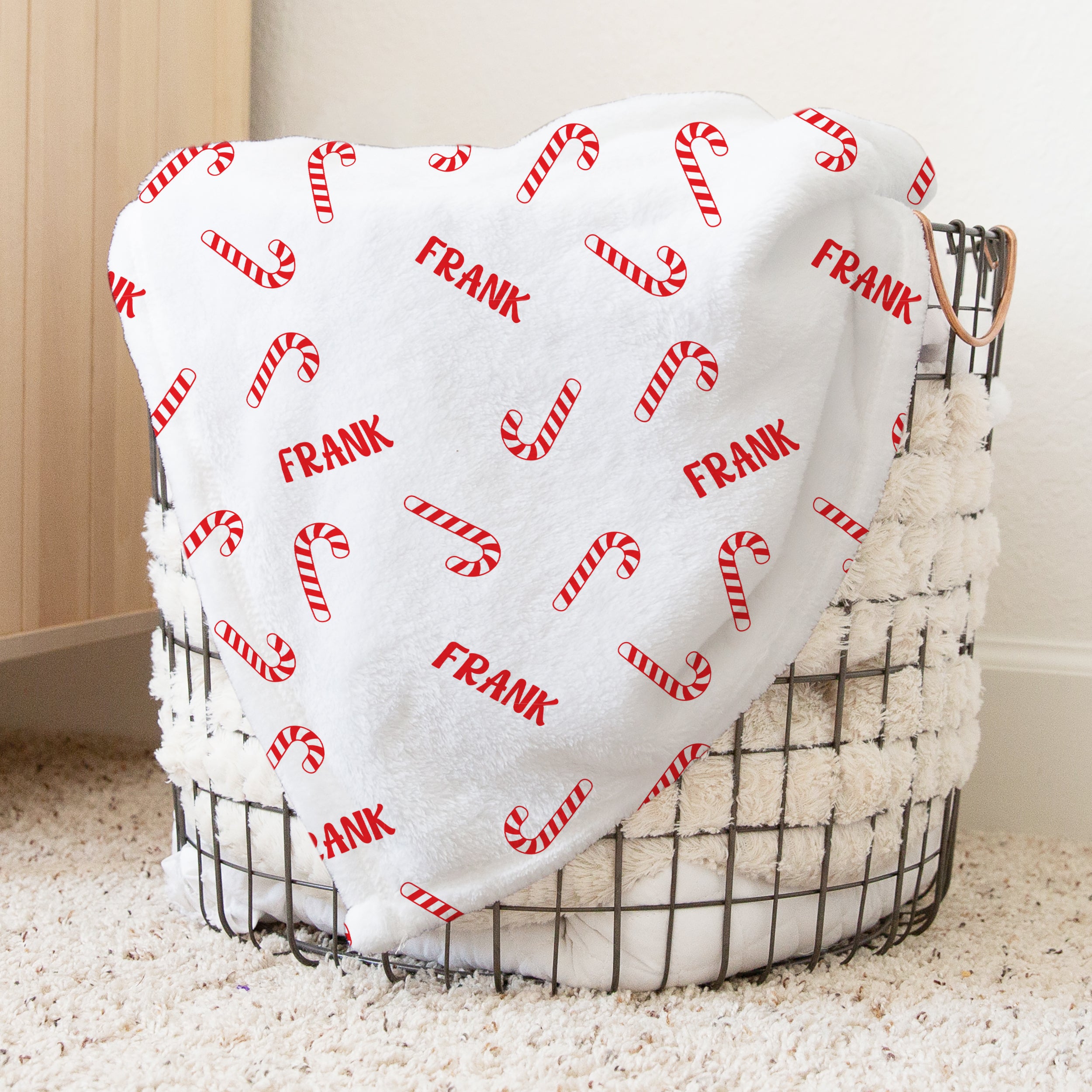 Candy Cane Personalized Kids Minky Blanket