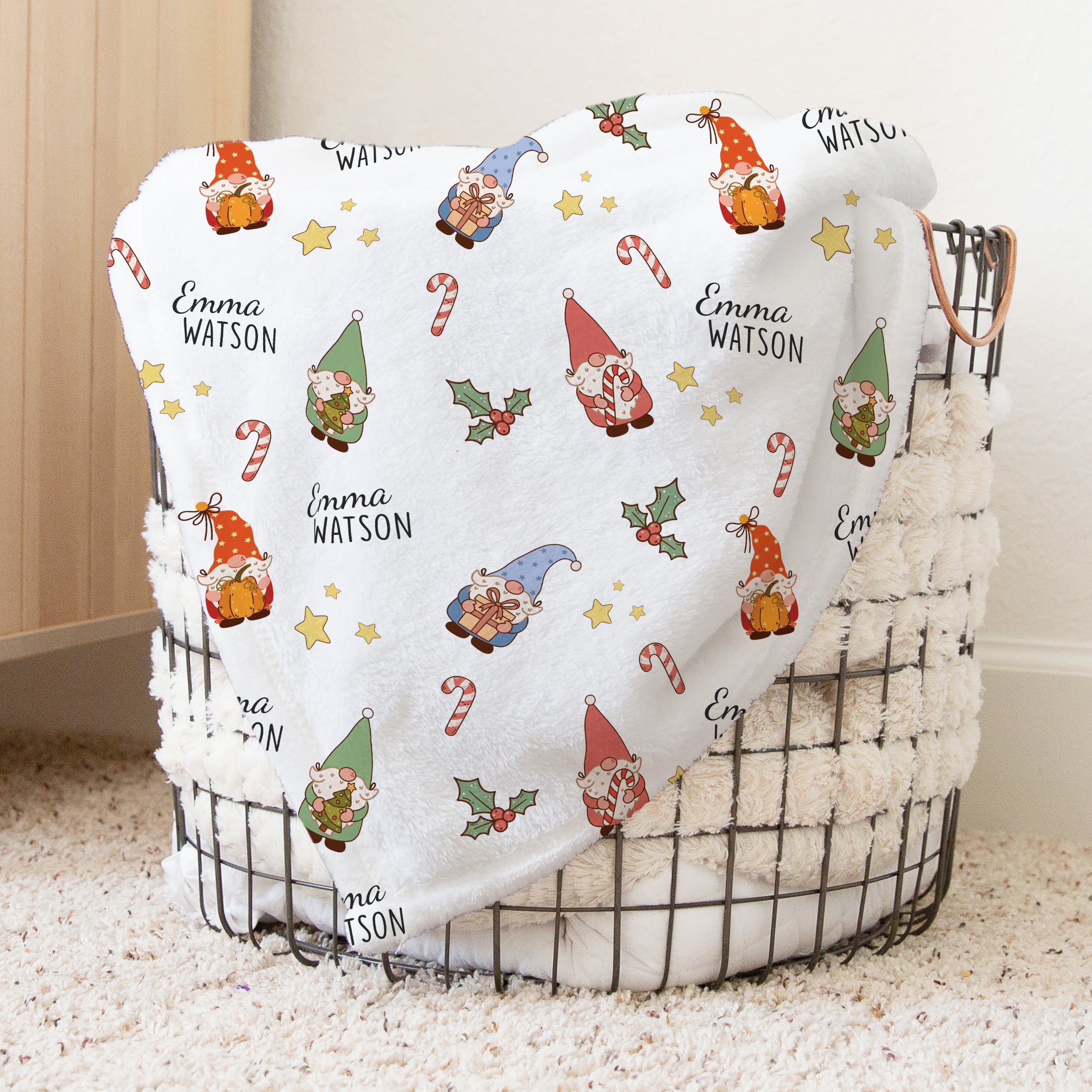 Christmas Gnomes Personalized Kids Minky Blanket