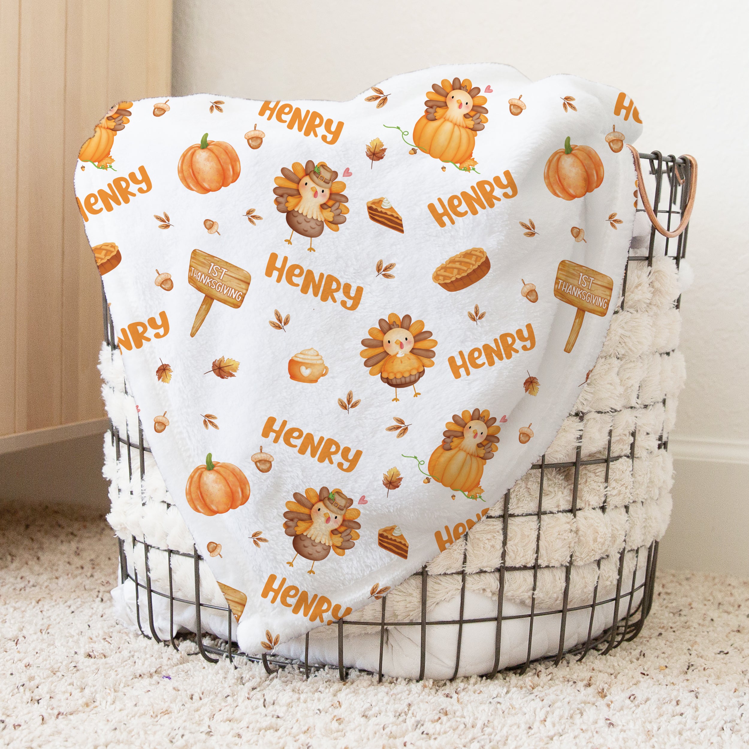 Babe's 1st Thanks Giving Personalized Kids Minky Blanket
