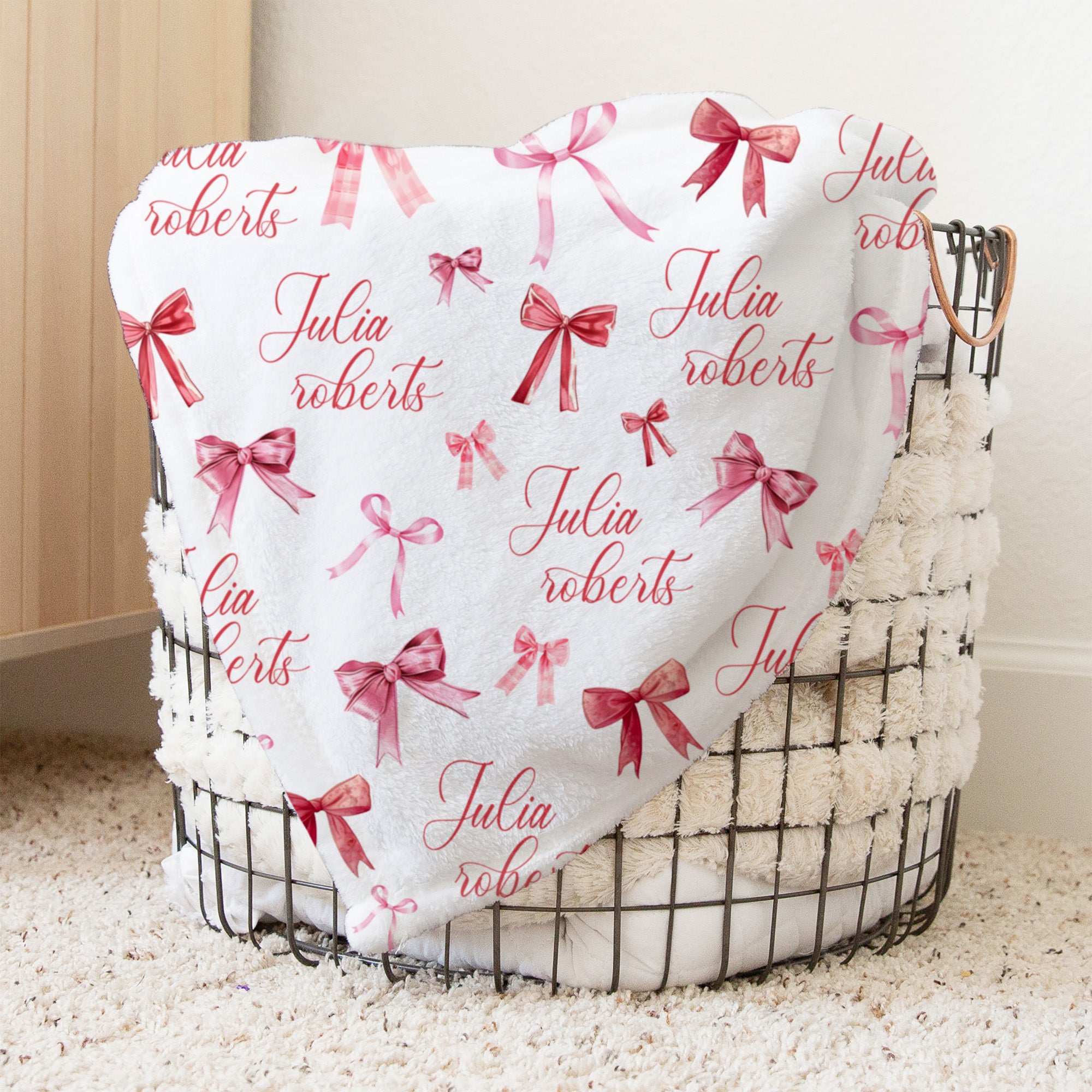 White Coquette Bow Personalized Minky Blanket