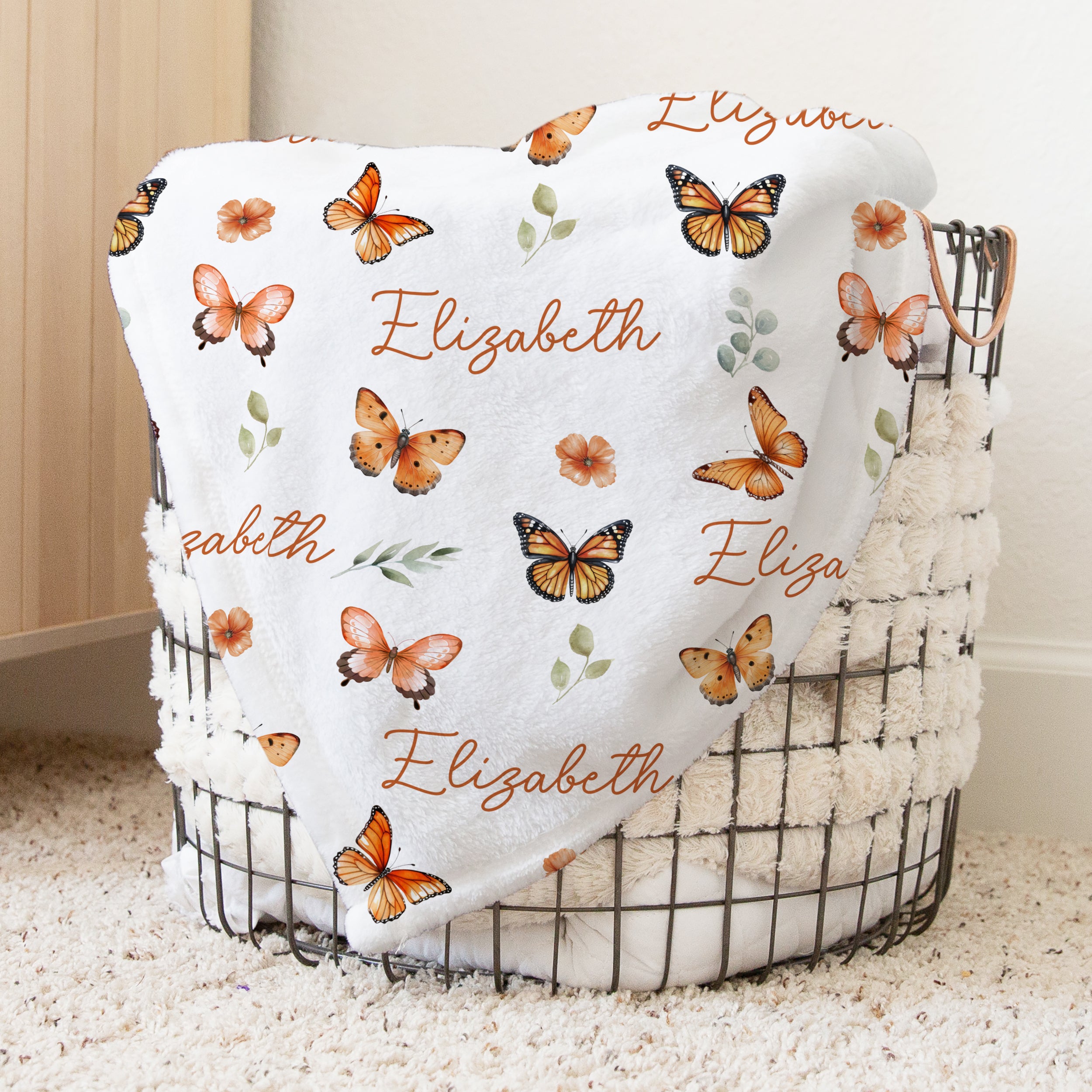 Personalized Blanket in Orange Butterfly