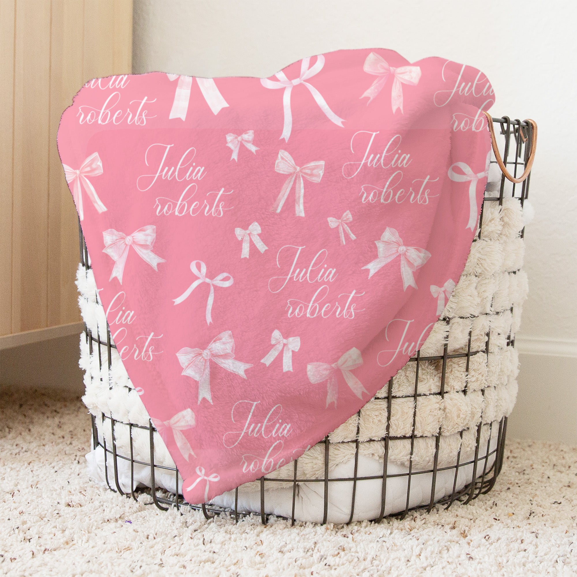 Pink Coquette Bow Personalized Minky Blanket