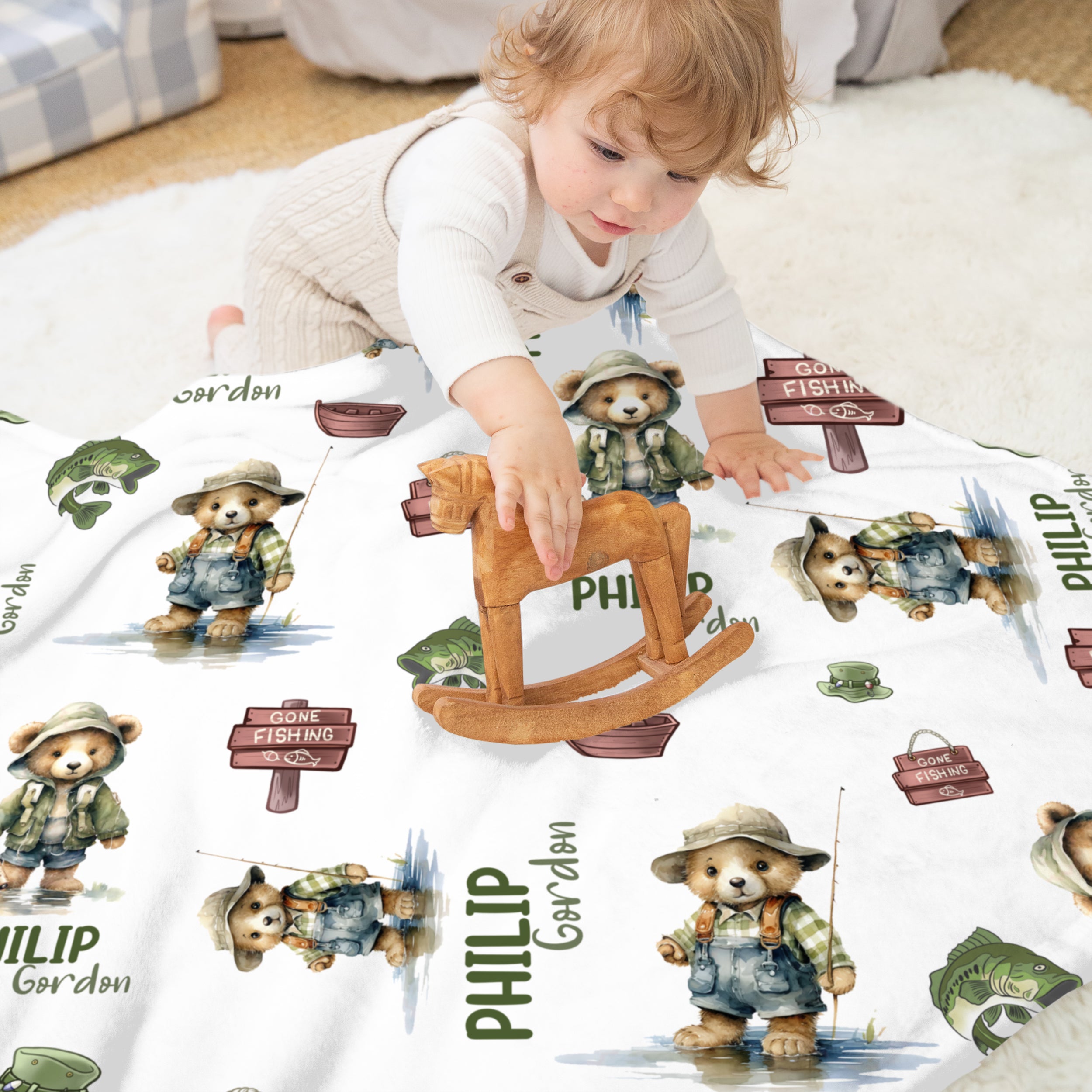 Personalized Blanket in Bear Fishing