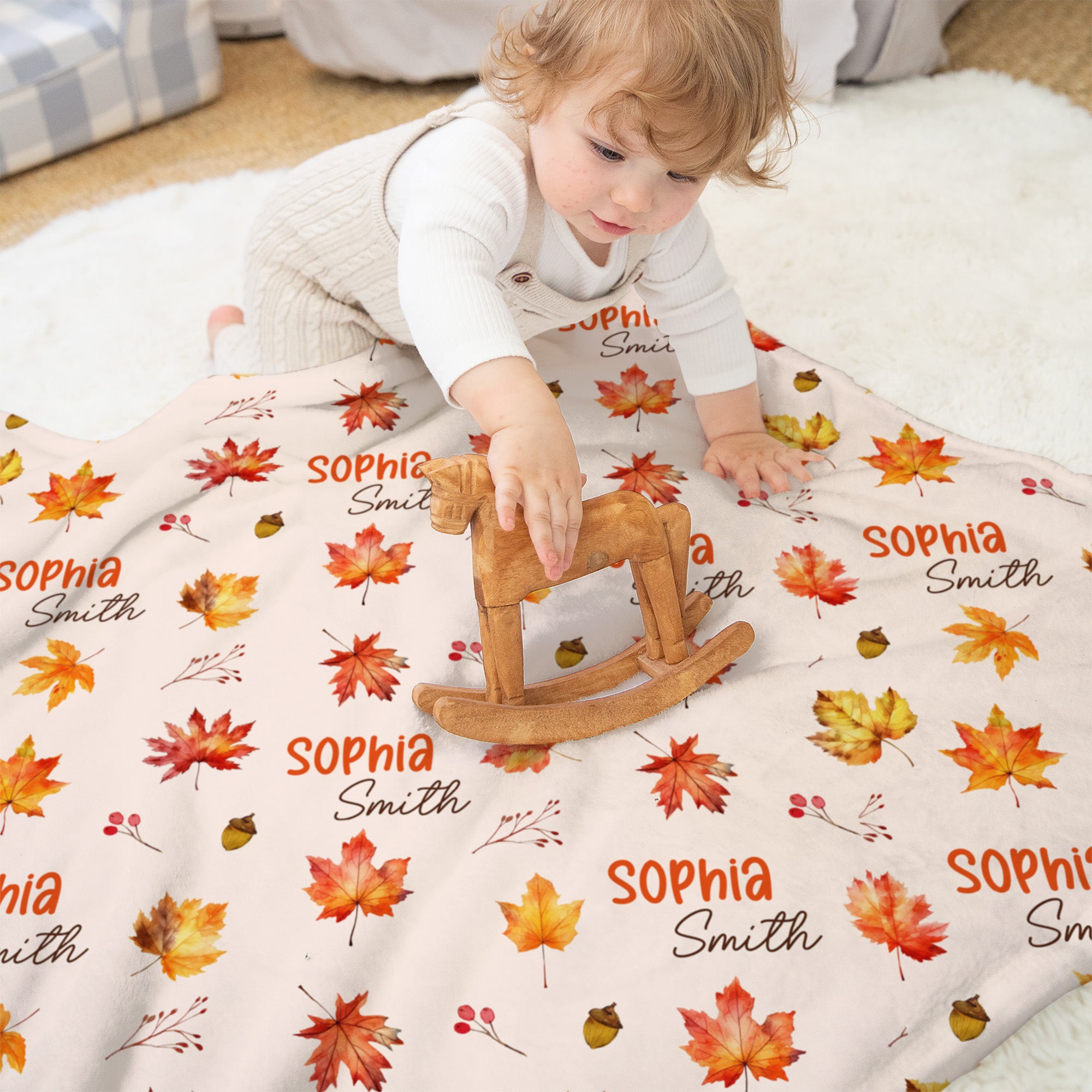 Personalized Blanket in Autumn Leaves