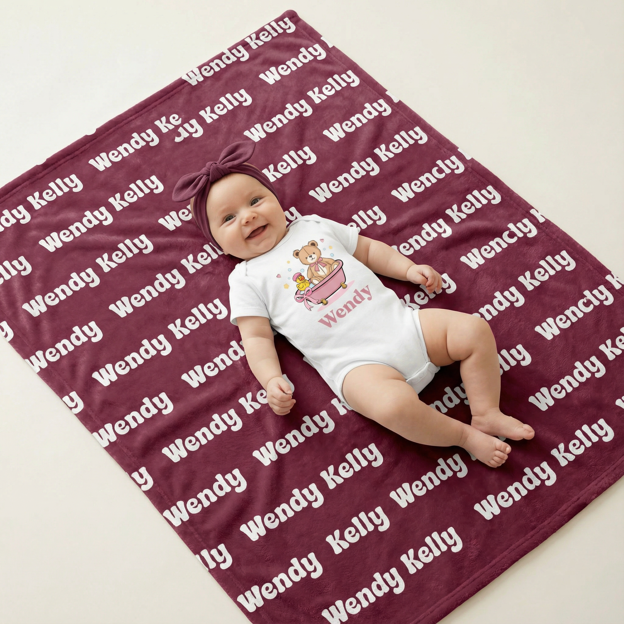 Personalized Minky Blanket Bubble Font in Wine