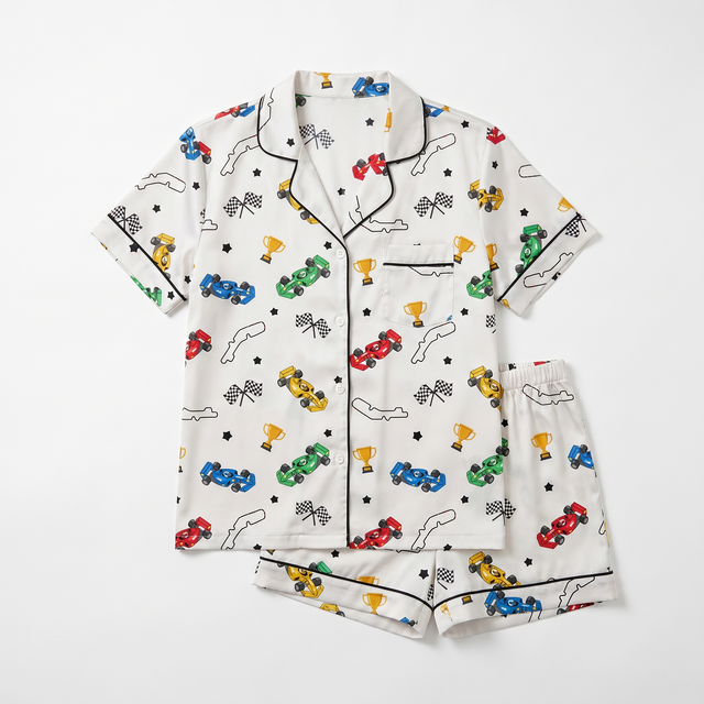 Short-Sleeved Women's Pajama Set in Pit Crew