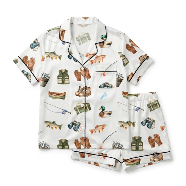 Short-Sleeved Women's Pajama Set in Fishing Buddy