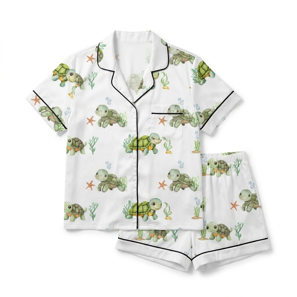 Short-Sleeved Women's Pajama Set in Sea Turtle