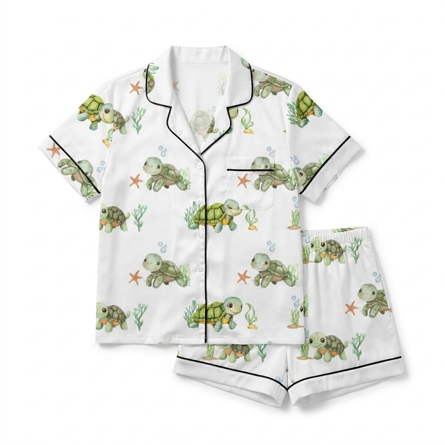 Short-Sleeved Women's Pajama Set in Sea Turtle