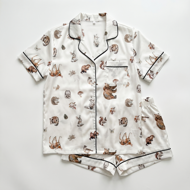 Short-Sleeved Women's Pajama Set in Woodland Animals