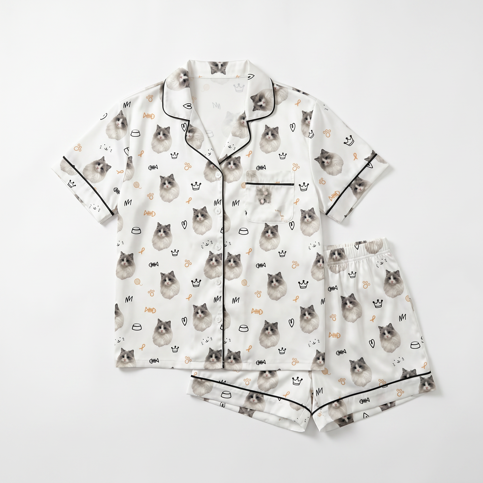 Short-Sleeved Women's Pajama Set in Kitty Portrait