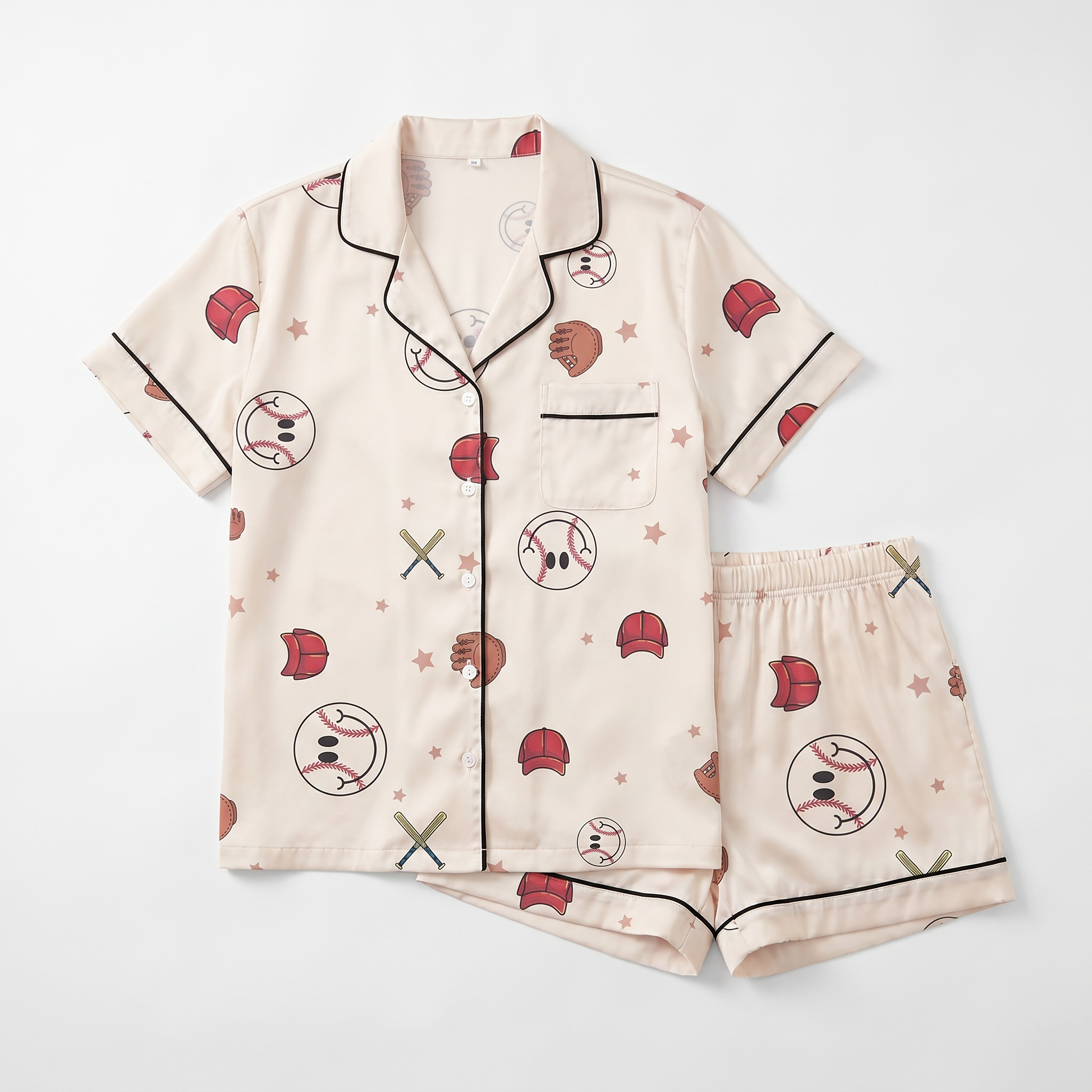 Short-Sleeved Women's Pajama Set in Baseball
