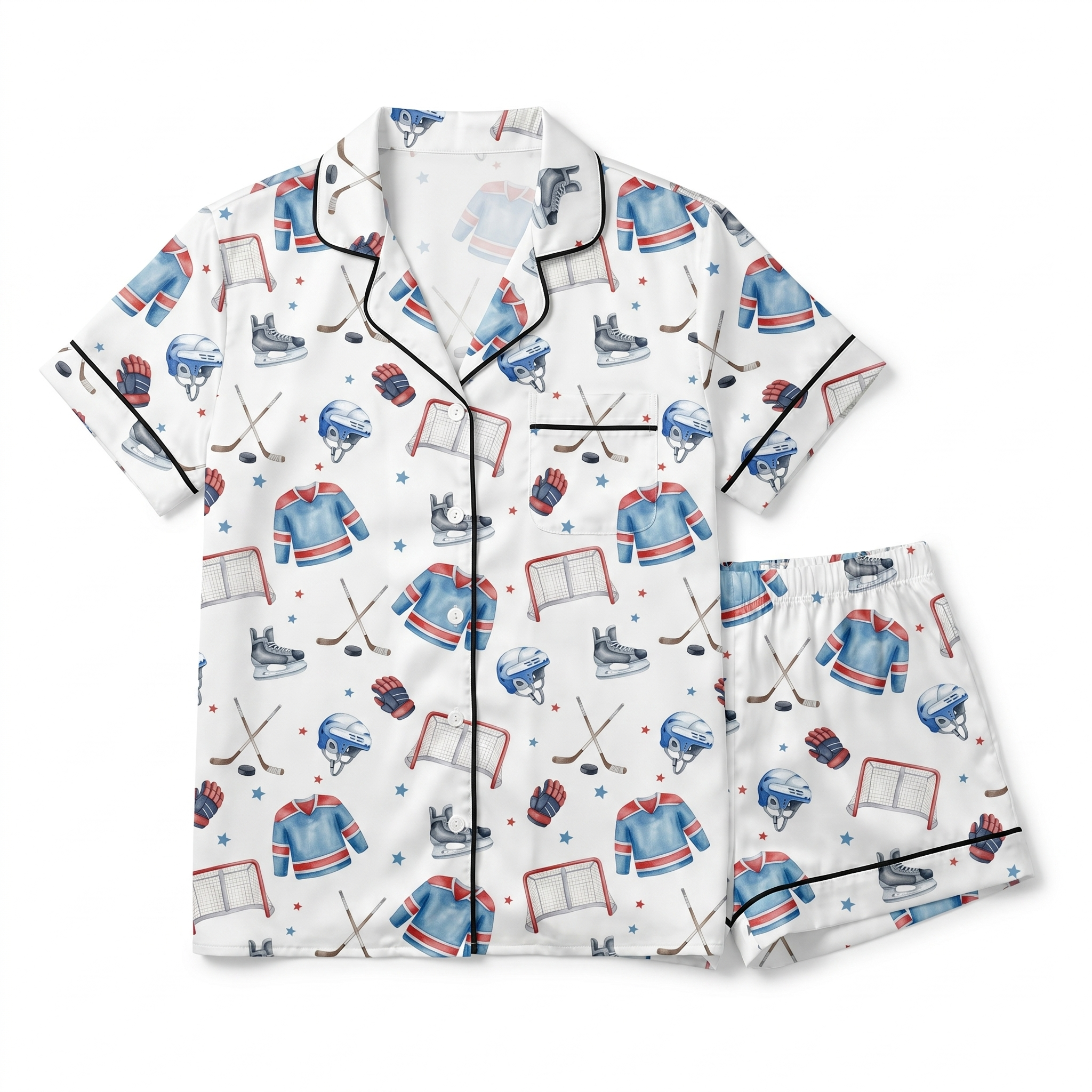 Short-sleeved Women's Pajama Set in Ice hockey