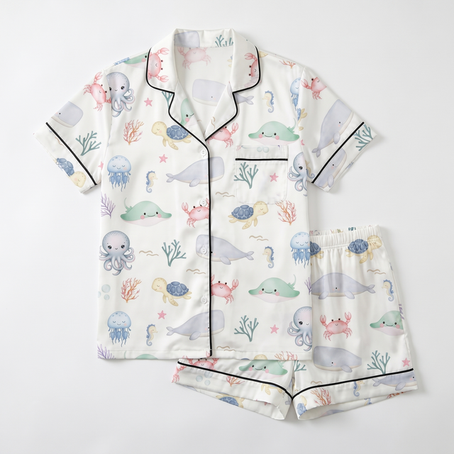 Short-sleeved Women's Pajama Set in Sea Animals