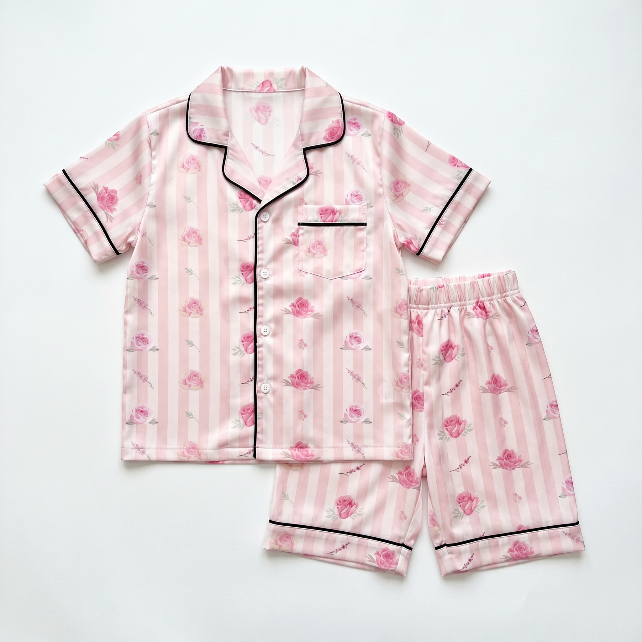 Short-sleeved Kid's Pajama Set in Rosy