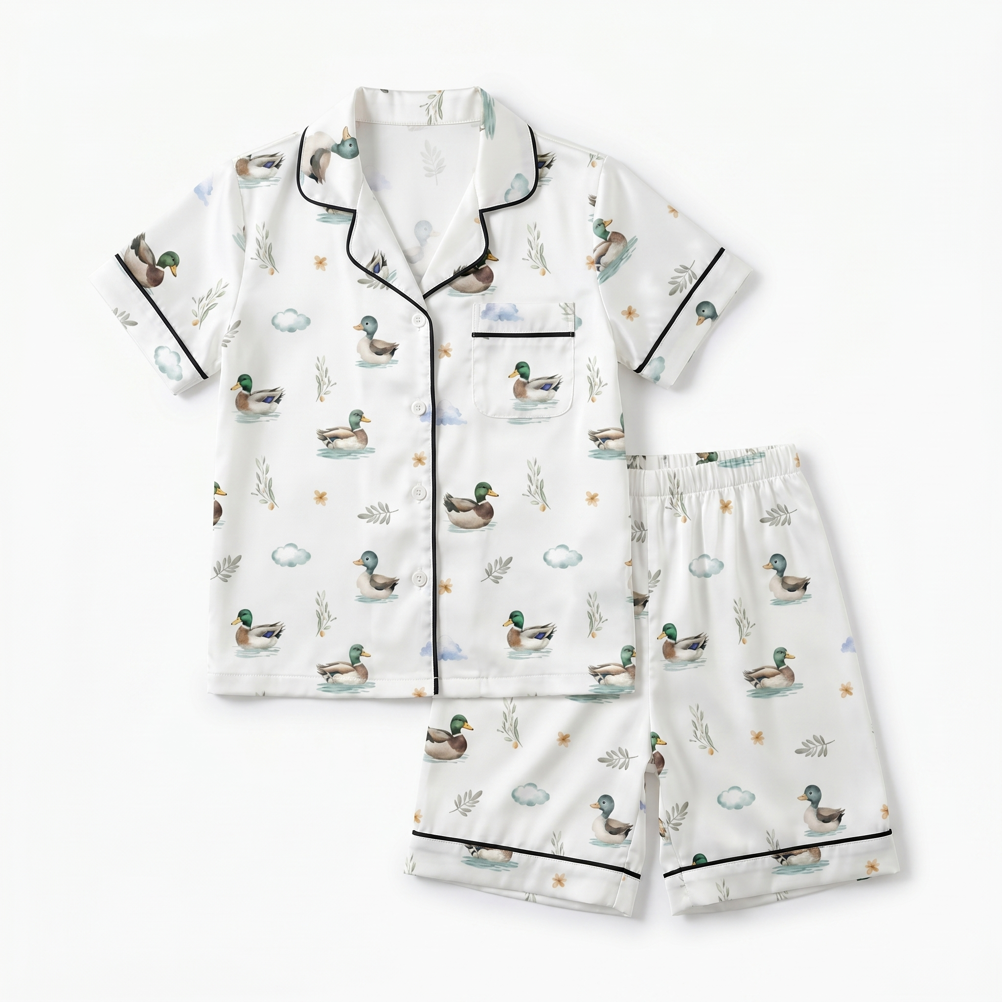 Short-sleeved Kid's Pajama Set in Mallard